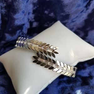 Swarovski Elements White Gold Tone Stainless Open Bangle Cuff Bracelet NEW